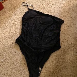Black one shoulder swim suit
